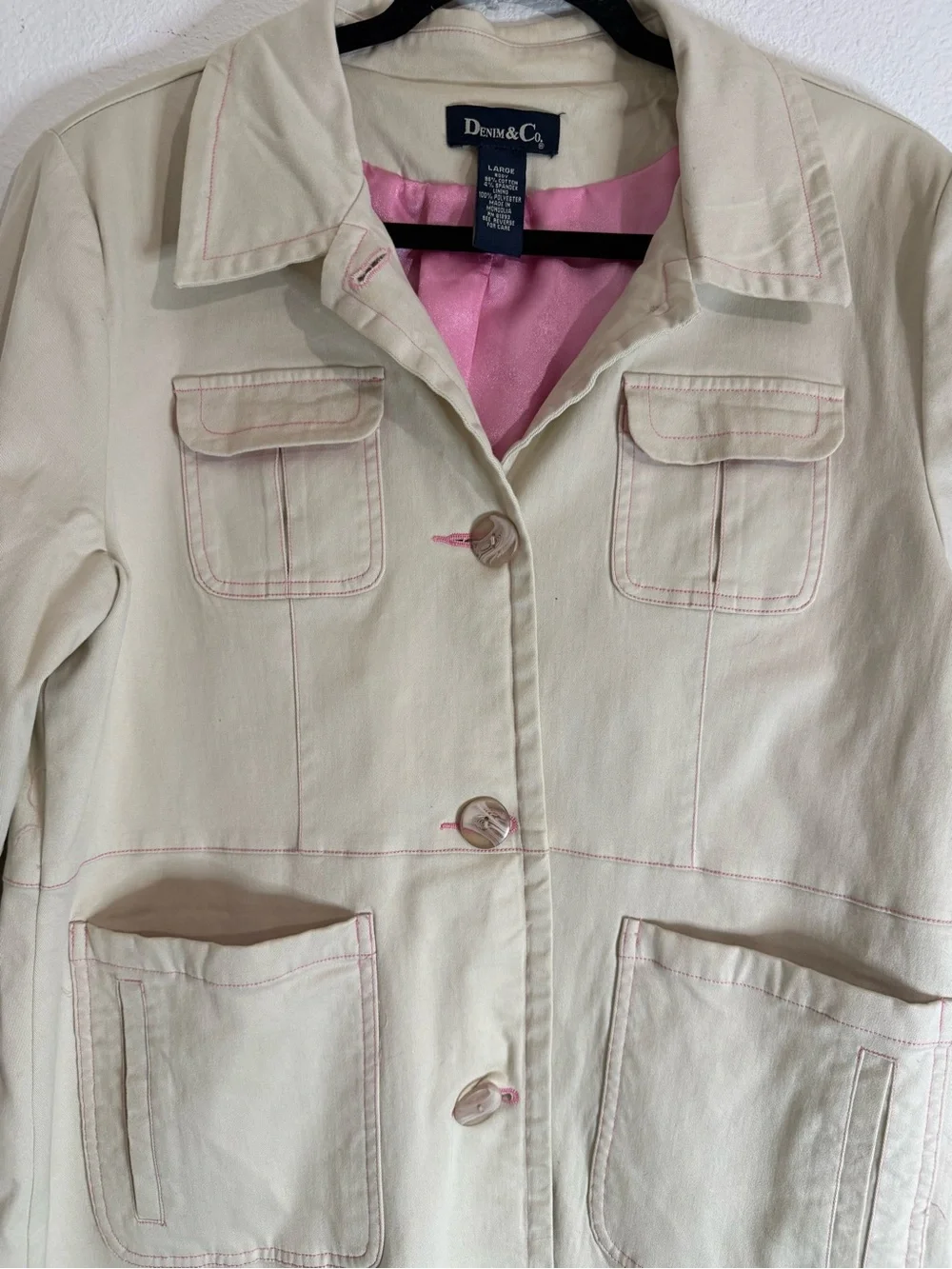 Denim & Co Y2K Safari Trench Car Coat Pink Lining L